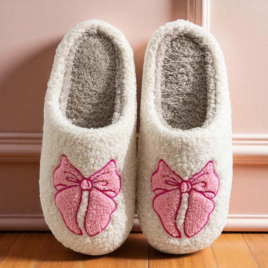 Pantuflas Fuzzy de Felpa con Lazo para Mujer – Cómodas para Interior